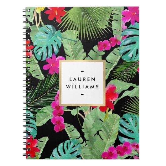 Chic Tropical Print Waterverf zwart Notitieboek (Voorkant)