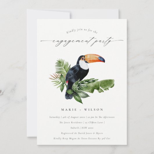 Chic Tropical Rainforest Toucan Verloving Invite Bedankkaart (Voorkant)