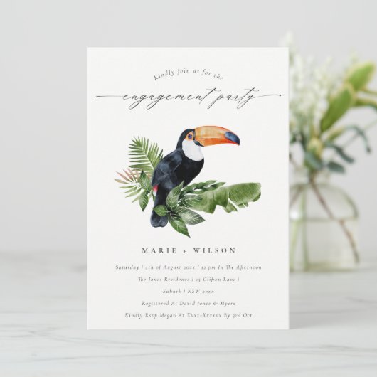 Chic Tropical Rainforest Toucan Verloving Invite Bedankkaart (Staand voorkant)