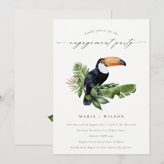 Chic Tropical Rainforest Toucan Verloving Invite Bedankkaart (Voorkant / Achterkant)