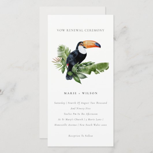 Chic Tropical Rainforest Toucan Vow Renewal Invite Bedankkaart (Voorkant / Achterkant)