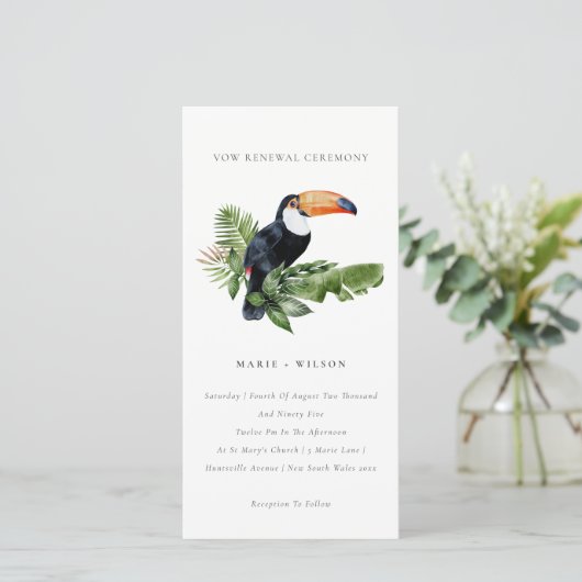 Chic Tropical Rainforest Toucan Vow Renewal Invite Bedankkaart (Staand voorkant)
