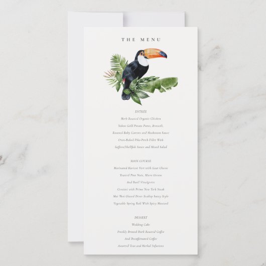 Chic Tropical Rainforest Toucan Wedding Menu Kaart (Voorkant)