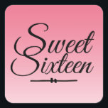 Chic Tropical Roze Ombre Sweet 16 16de Verjaardag Vierkante Sticker<br><div class="desc">Een chic tropisch roze ombre ontwerp Sweet 16 verjaardags envelop zegel om je uitnodigingsenveloppen of 16e verjaardagsfeest cadeautjes mee af te sluiten. Het heldere roze vervaagt naar een witte achtergrond. De tekst "Sweet Sixteen" in zwart is geschreven in modern script. Elegante 16e verjaardagsfeest stickers voor een glamoureuze Sweet Sixteen, perfect...</div>