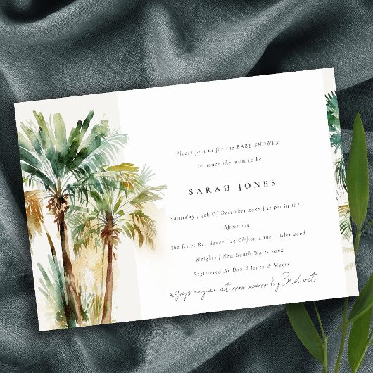 Chic Tropical Waterverf Palm Trees Baby shower Kaart