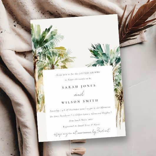 Chic Tropical Waterverf Palm Trees Couples Shower Kaart