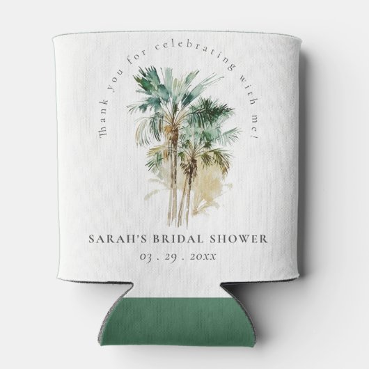 Chic Tropical Waterverf Palm Trees Vrijgezellenfee Blikjeskoeler (Achterkant)