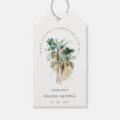 Chic Tropical Waterverf Palm Trees Vrijgezellenfee Cadeaulabel (Voorkant)