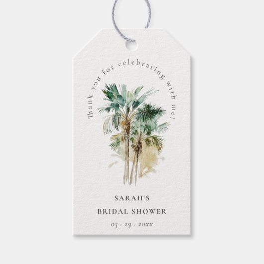 Chic Tropical Waterverf Palm Trees Vrijgezellenfee Cadeaulabel (Voorkant)