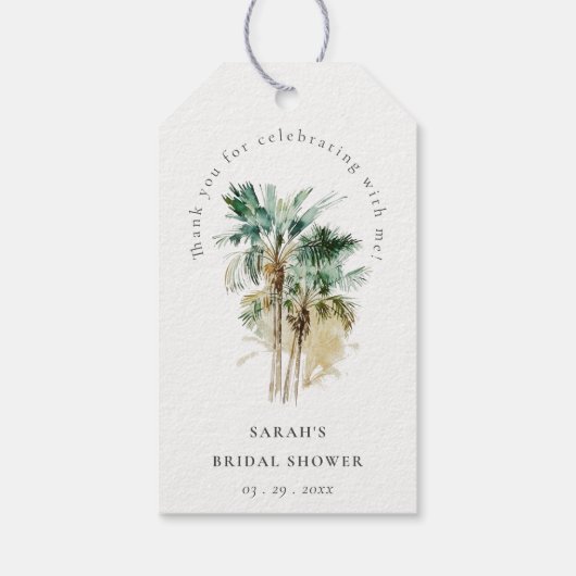 Chic Tropical Waterverf Palm Trees Vrijgezellenfee Cadeaulabel (Achterkant)