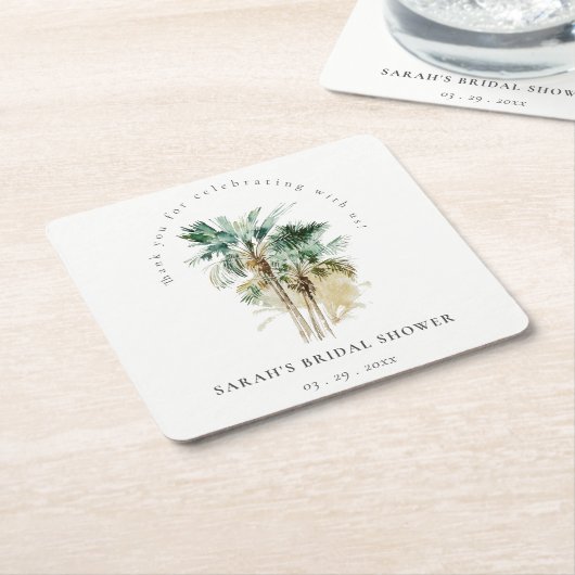 Chic Tropical Waterverf Palm Trees Vrijgezellenfee Kartonnen Onderzetters (Schuin)
