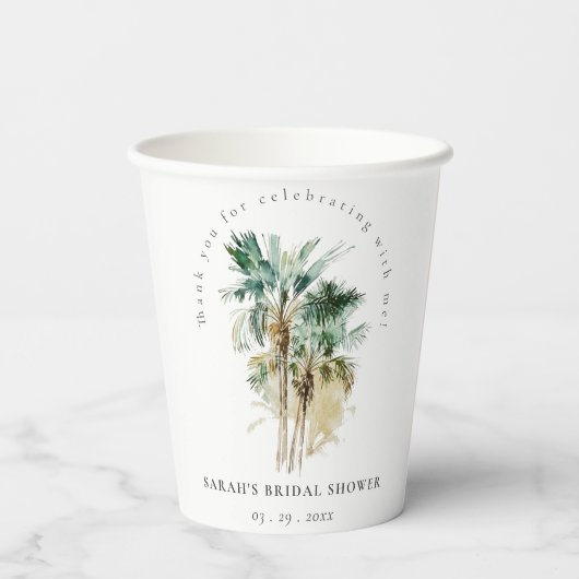 Chic Tropical Waterverf Palm Trees Vrijgezellenfee Papieren Bekers (Achterkant)