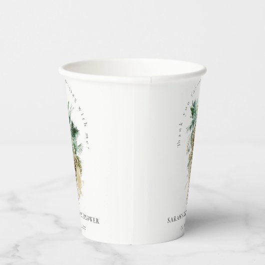 Chic Tropical Waterverf Palm Trees Vrijgezellenfee Papieren Bekers (Rechts)