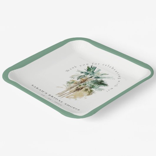 Chic Tropical Waterverf Palm Trees Vrijgezellenfee Papieren Bordje (Gebogen)