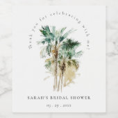 Chic Tropical Waterverf Palm Trees Vrijgezellenfee Wijn Etiket (Enkel label)