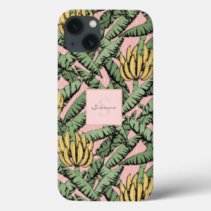 Chic Tropisch Roze en Geel Bananenblad Patroon Case-Mate iPhone Case