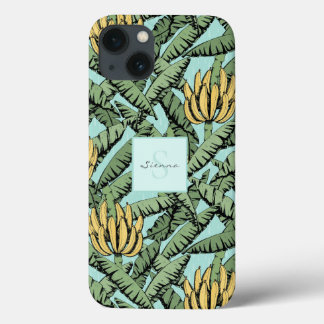 Chic Tropisch Turquoise Geel Banaan Blad Patroon Case-Mate iPhone Case