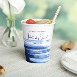 Chic Trouwreceptie Tafel Decor Navy Waterverf Papieren Bekers