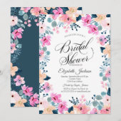 Chic Tuin Roze Bloemen  Bruidsdouche Kaart (Voorkant / Achterkant)