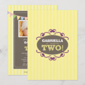 Chic Turning 2 Birthday Party Invitation (geel) Kaart (Voorkant / Achterkant)