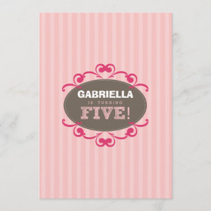 Chic Turning 5 Birthday Party Invitation (roze) Kaart