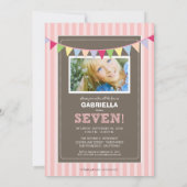 Chic Turning 7 Birthday Party Invitation (roze) Kaart (Achterkant)