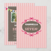 Chic Turning 7 Birthday Party Invitation (roze) Kaart (Voorkant / Achterkant)