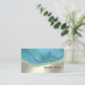 Chic turquoise agaat geode professionele gouden fo visitekaartje (Staand voorkant)