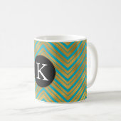 Chic Turquoise Aqua Blue Gold Chevron Monogram Koffiemok (Voorkant rechts)