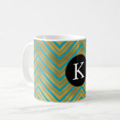 Chic Turquoise Aqua Blue Gold Chevron Monogram Koffiemok (Voorkant links)