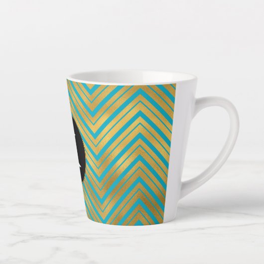 Chic Turquoise Aqua Blue Gold Chevron Monogram Latte Mok (Rechts)