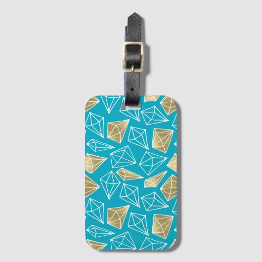 Chic Turquoise Aqua Blue Gold Diamonds Bagagelabel (Voorkant (verticaal))