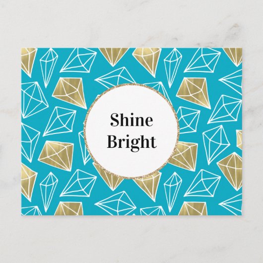 Chic Turquoise Aqua Blue Gold Diamonds Briefkaart (Voorkant)