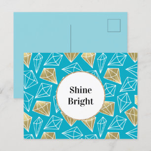 Chic Turquoise Aqua Blue Gold Diamonds Briefkaart