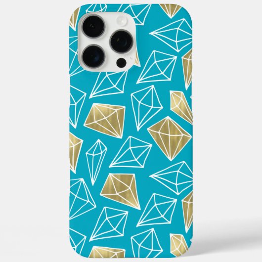 Chic Turquoise Aqua Blue Gold Diamonds Case-Mate iPhone Case (Achterkant)