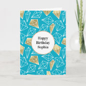 Chic Turquoise Aqua Blue Gold Diamonds Kaart (Voorkant)