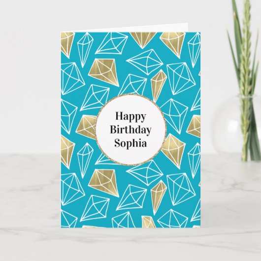 Chic Turquoise Aqua Blue Gold Diamonds Kaart (Voorkant)