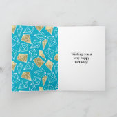 Chic Turquoise Aqua Blue Gold Diamonds Kaart (Binnen)