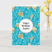 Chic Turquoise Aqua Blue Gold Diamonds Kaart (Gele Bloem)