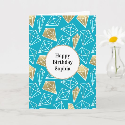 Chic Turquoise Aqua Blue Gold Diamonds Kaart (Kleine Plant)