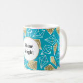 Chic Turquoise Aqua Blue Gold Diamonds Koffiemok (Voorkant rechts)