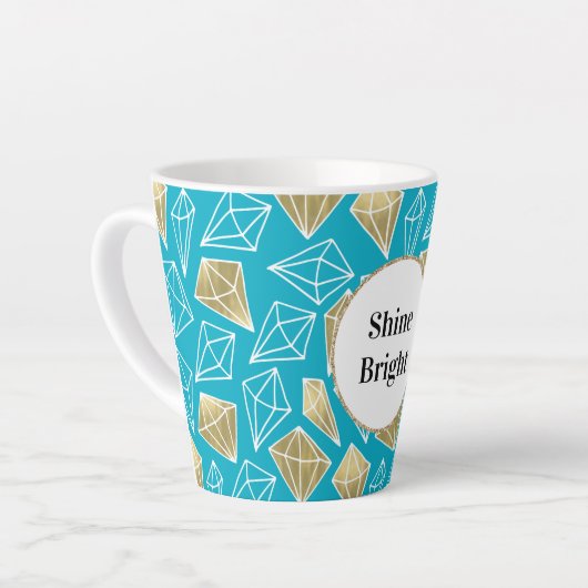 Chic Turquoise Aqua Blue Gold Diamonds Latte Mok (Linkerhoek)