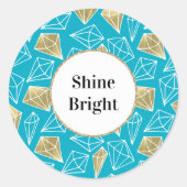 Chic Turquoise Aqua Blue Gold Diamonds Ronde Sticker (Voorkant)