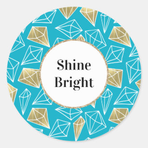 Chic Turquoise Aqua Blue Gold Diamonds Ronde Sticker
