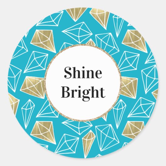 Chic Turquoise Aqua Blue Gold Diamonds Ronde Sticker (Voorkant)