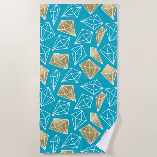 Chic Turquoise Aqua Blue Gold Diamonds Strandlaken (Voorkant)
