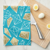 Chic Turquoise Aqua Blue Gold Diamonds Theedoek (Quarter Fold)