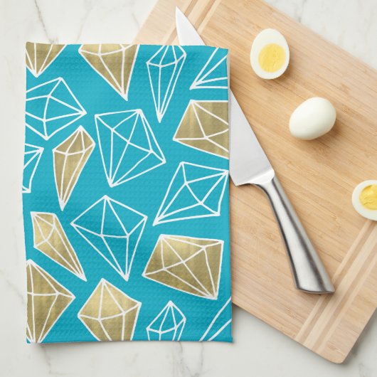 Chic Turquoise Aqua Blue Gold Diamonds Theedoek (Quarter Fold)