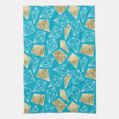 Chic Turquoise Aqua Blue Gold Diamonds Theedoek (Verticaal)