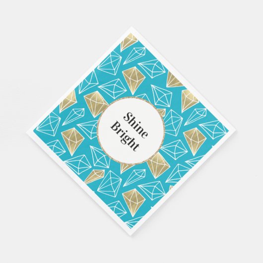 Chic Turquoise Aqua Gold Diamonds Glitter verjaard Servet (Hoek)
